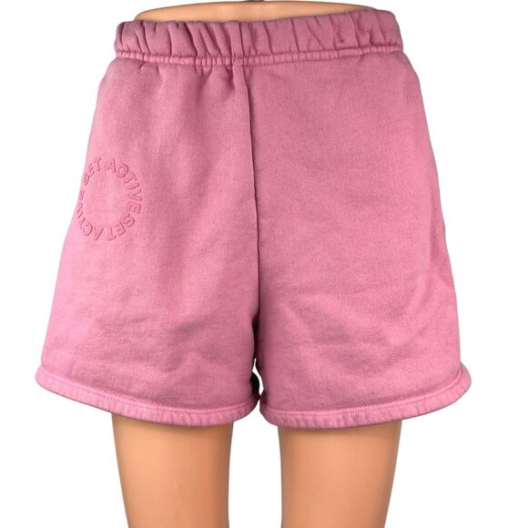 SET Active Pants - Set Active Pink Fleece Sherpa Lined Pull On High Waisted Sweat Shorts Size S